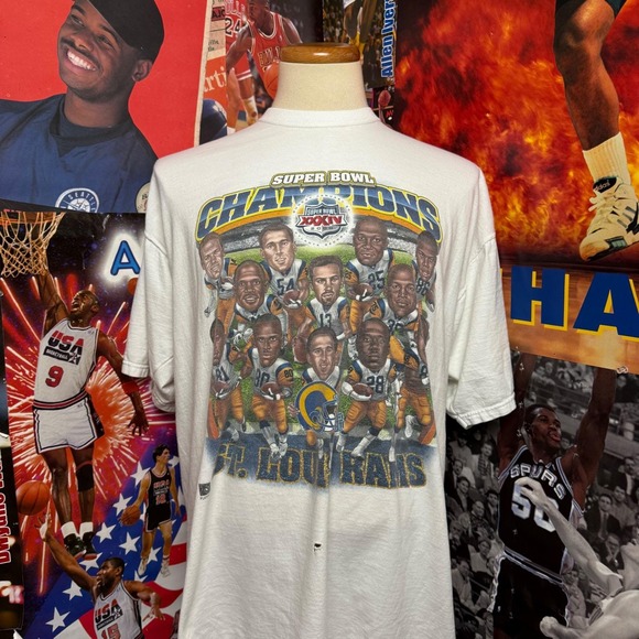 Vintage St. Louis Rams‎ 2000 Super Bowl XXXIV Champions Football T-Shirt Sz 2XL